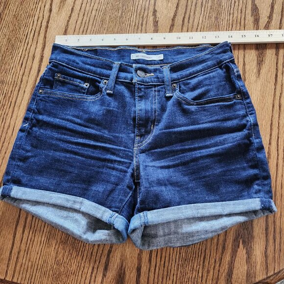 Levi's Dark Blue Mid Length Midi Jean Shorts Size 27 Cuffed Mid Rise - Picture 7 of 9